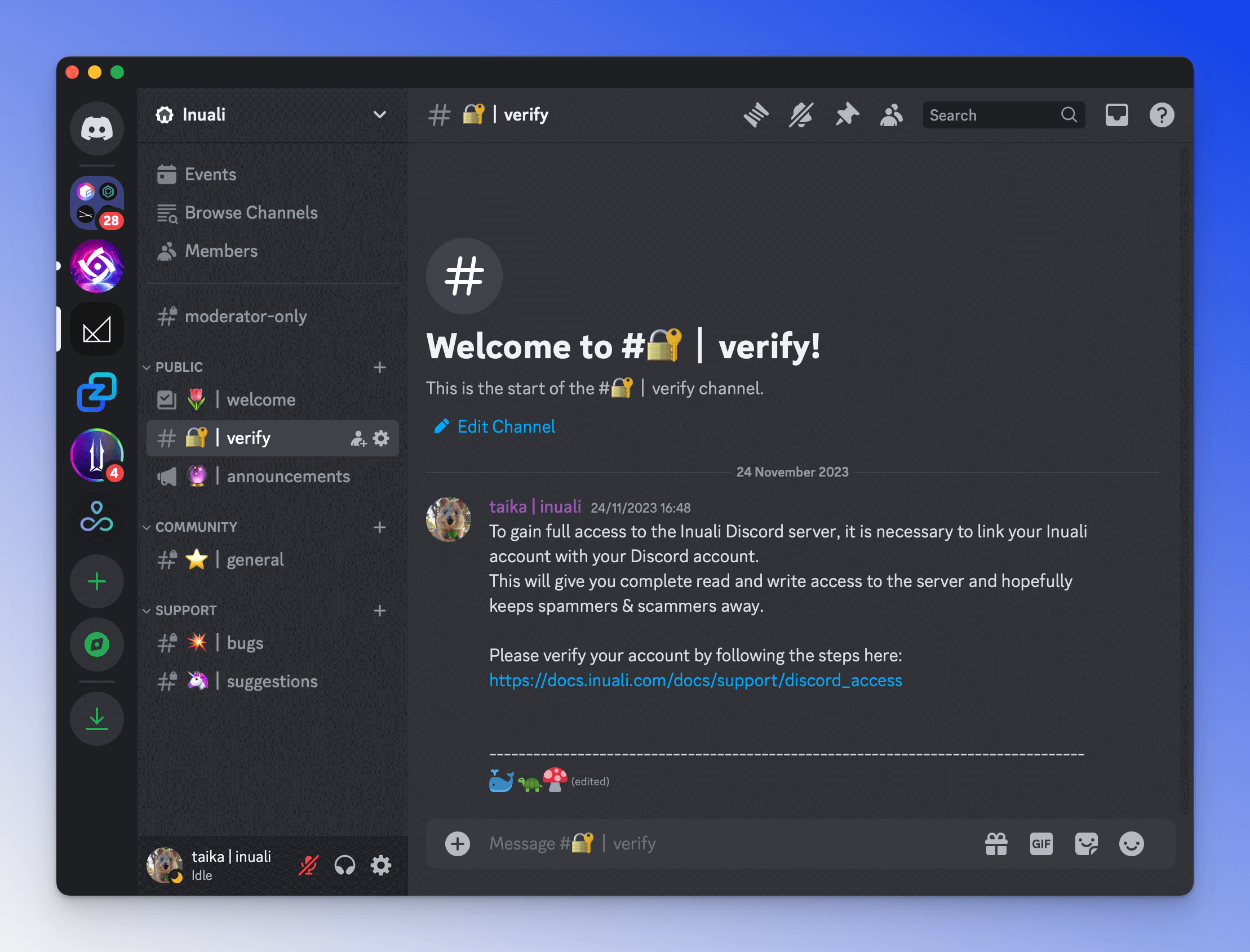 Screenshot of Inuali Discord.